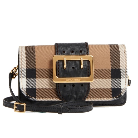 Small Buckle House Check Leather Bag 